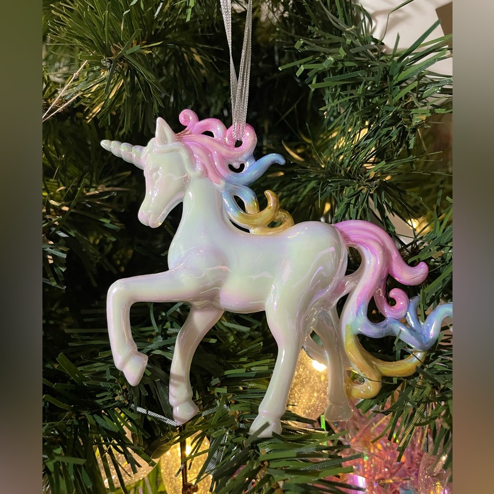 Lot of 2~Iridescent Unicorn Ornaments~Pink Christmas Tree